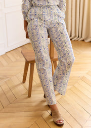 Pantalon rayé fleuri bleu