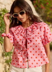 Top rose bonbon col Claudine dentelé