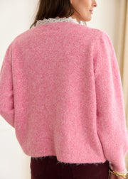 Gilet rose bordé dentelle