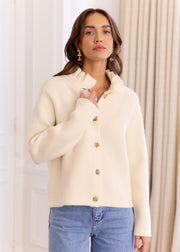 Gilet beige col montant volanté — vue de face