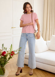 Jean flare taille haute bleu clair