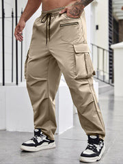 Pantalon cargo zippé beige, vue portée de face