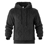Sweat à capuche aspect duveteux noir — pièce isolée, vue de face