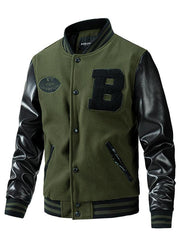 Blouson varsity à manches contrastées vert foncé — vue de trois-quarts