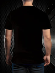 T-shirt noir à motif yeux — vue portée de dos