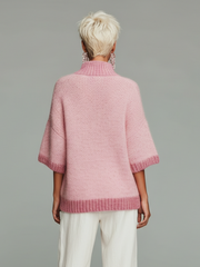 Pull zippé à manches courtes rose — vue portée de dos