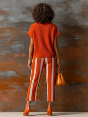 Ensemble maille orange et blanc — vue portée en pied, de dos