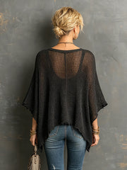 Pull ample à manches chauve-souris noir — vue portée de dos