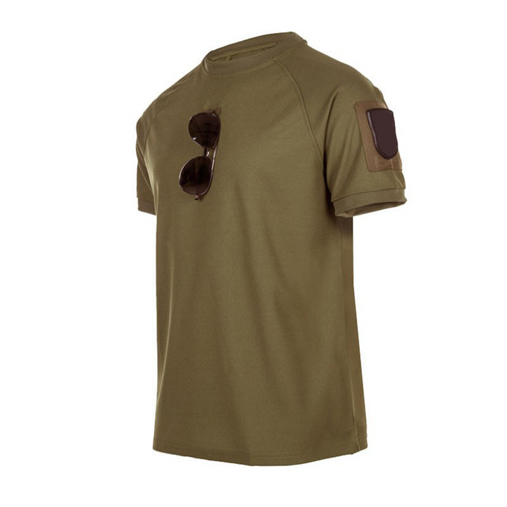 T-shirt kaki à col rond, vue de trois-quarts