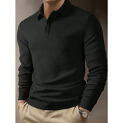 Polo maille manches longues noir — vue portée de trois-quarts