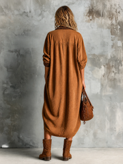 Robe midi caramel à poches — vue portée de dos
