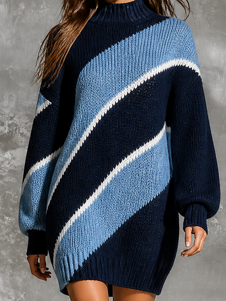 Robe tricolore bleu marine, gros plan des rayures