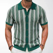 Chemise tricotée à manches courtes vert, blanc et noir — vue portée de face