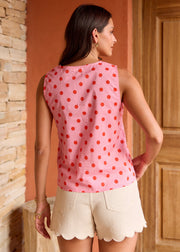 Top rose bonbon à pois boutonnée