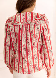 Blouse rouge rayée fleurie
