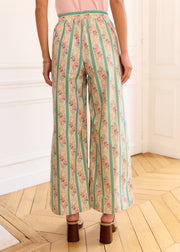 Pantalon vert rayé fleuri