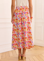 Jupe longue fleurie orange violet
