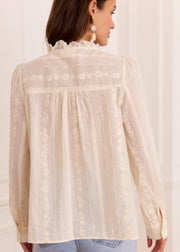Chemise beige multi-broderies col épaules