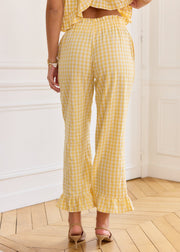 Pantalon vichy jaune volanté