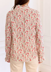 Chemise beige fleurie rose