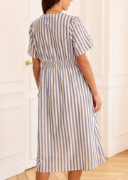 Robe mi-longue rayée bleue