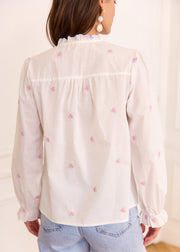 Blouse fleurie col volanté