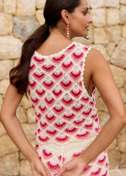 Gilet rouge rose crochet transparent