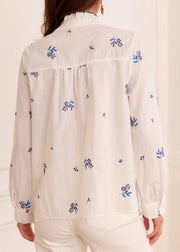 Chemise blanche fleurie bleue brodée