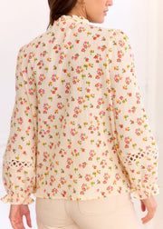 Blouse beige fleurie rose jaune