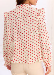 Chemise beige fleurie rouge