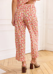 Pantalon ample rose fleuri en coton