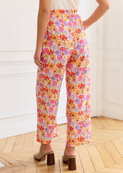 Pantalon fleuri viscose orange violet