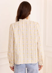 Chemise écrue fleurie jaune et rose