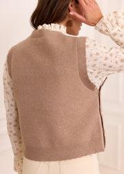 Pull viscose taupe finitions festonnées