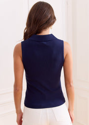 Top maille viscose marine — vue portée de dos