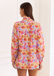 Chemise fleurie asymétrique orange violet