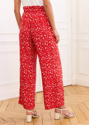 Pantalon fleuri rouge fluide