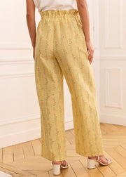 Pantalon vichy fleuri jaune