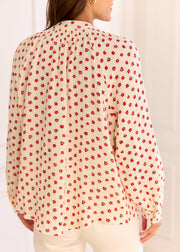Blouse beige fleurie rouge