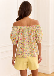 Blouse fleurie jaune épaules dénudées