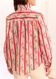 Blouse rayée fleurie col volanté