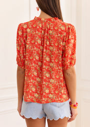Blouse rouge fleurie légère