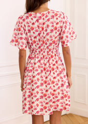 Robe fleurie fuchsia corail fils dorés