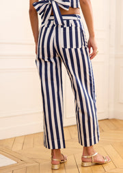 Pantalon rayé marine coupe large