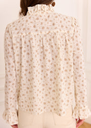 Chemise écrue fleurie marron, vue de dos