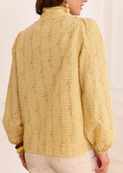 Blouse carreaux jaune fleuri