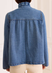 Veste denim col montant volanté