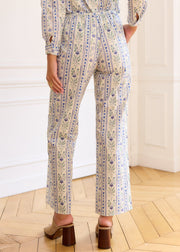 Pantalon rayé fleuri bleu