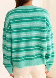 Pull vert rayé — vue portée de dos