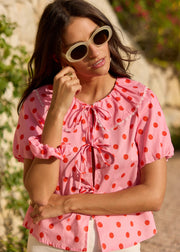 Chouchou rose bonbon à pois — vue alternative. Soniel Paris.